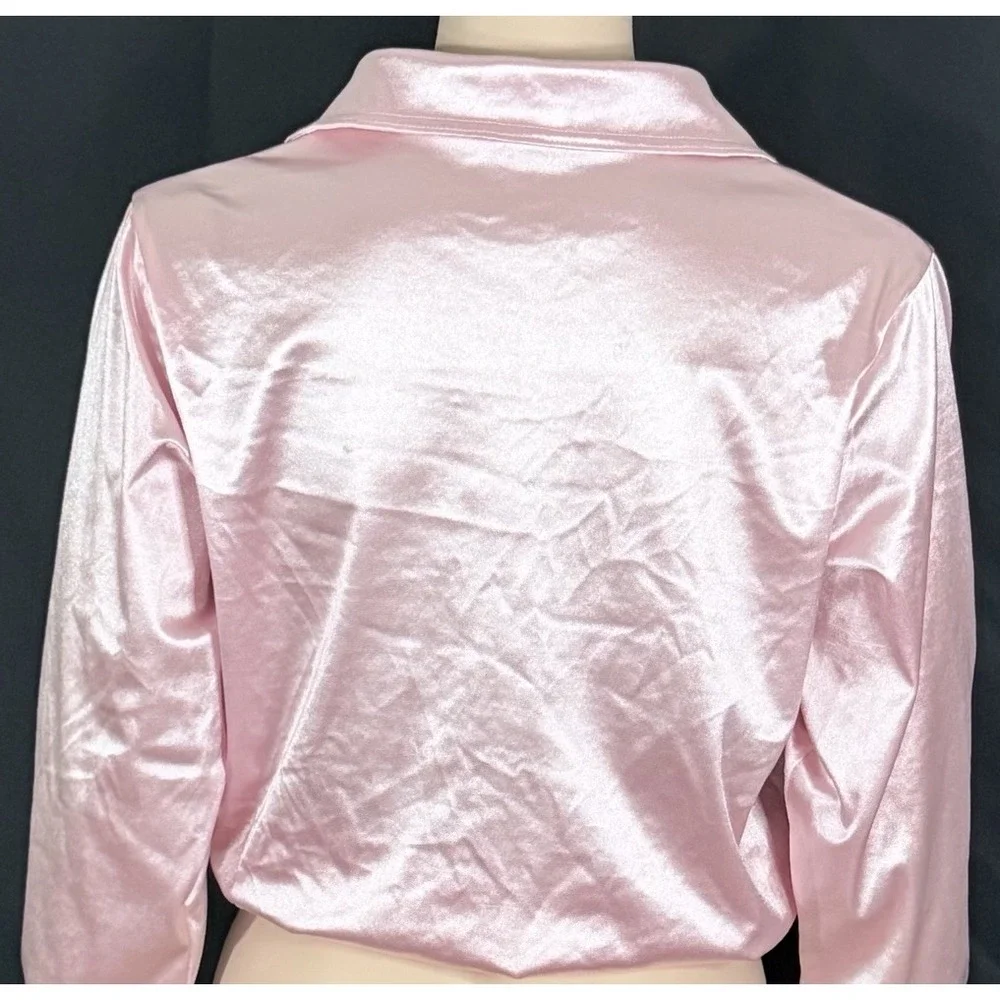 Weissman Girls Pink Satin Collared Zip-Up Bomber Jacket Sz Large 